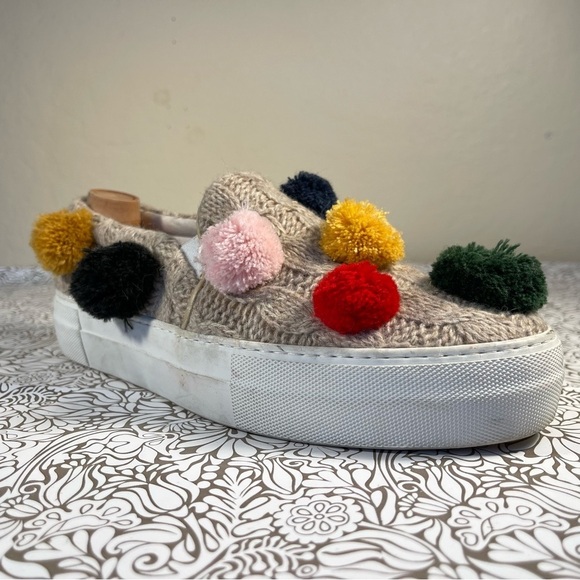 Joshua Sanders tan Wool Blend Pom Pom Slip On Sneakers - Picture 2 of 15